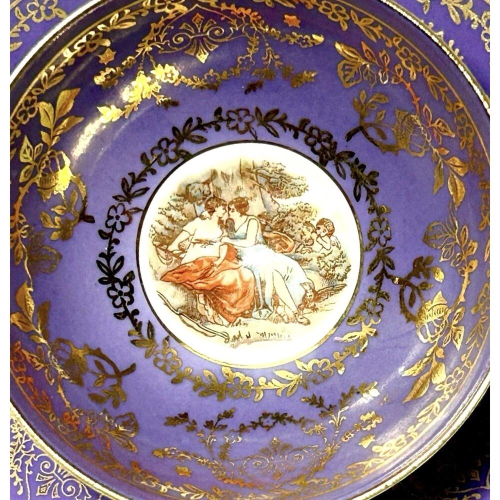 Vintage Demitasse Cup Saucer Bremer Schmidt BES Purple Gold Cameo GDR Lovers - Picture 6 of 16